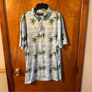 Yatta golf Light Blue Polo with Green Palm Print